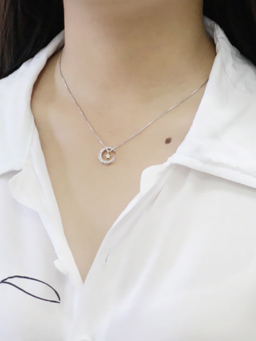 DAKA Fashion Tiny Zircon-studded Moon Star Pendant Silver Necklace 1