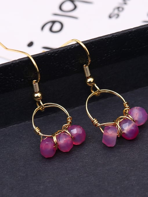Lang Tony All-match Round Shaped Pink Gemstone Earrings 2