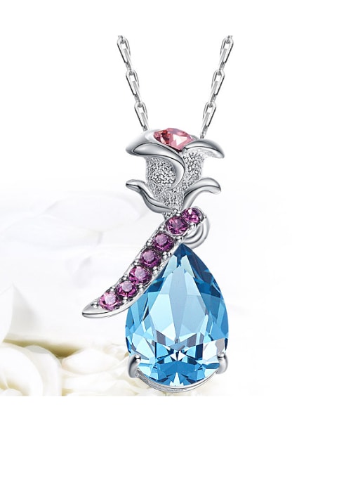Blue 2018 S925 Silver Flower-shaped Necklace