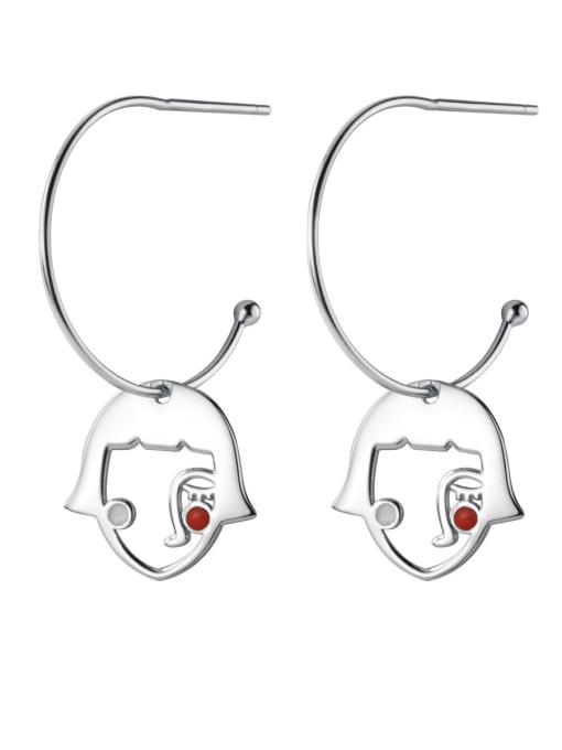 Rosh 925 Sterling Silver With Platinum Plated Simplistic  Human head Hook Earrings 0