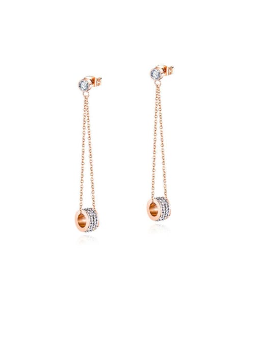 535-rose Stainless Steel With Rose Gold Plated Simplistic Round Threader Earrings
