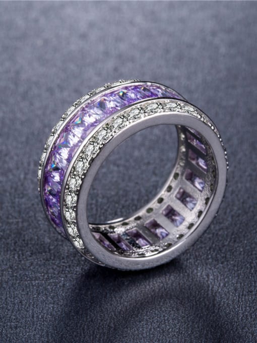 Lavender Copper With 18k White Gold Plated Cubic Zirconia Trendy Cocktail Rings