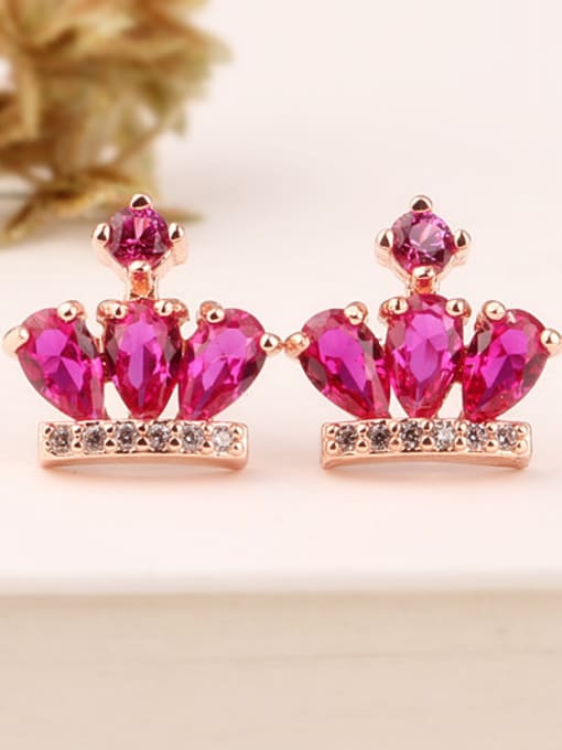 Qing Xing Ruby Crown 925 Sterling Silver Rose Gold Anti allergy stud Earring 4