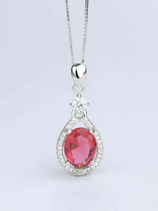 One Silver Red Oval Pendant