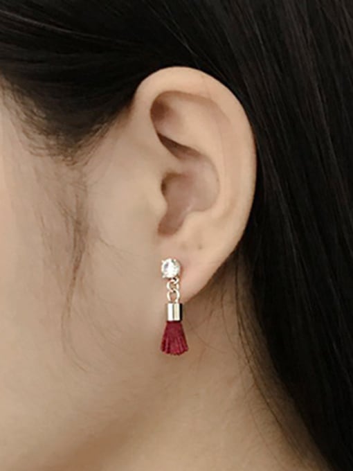 DAKA Fashion Asymmetrical Red Tassels Silver Earrings 1