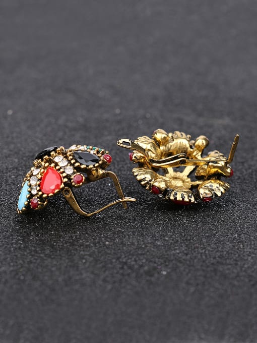 Gujin Ethnic style Colorful Water Drop shaped Resin stones Alloy Earrings 2