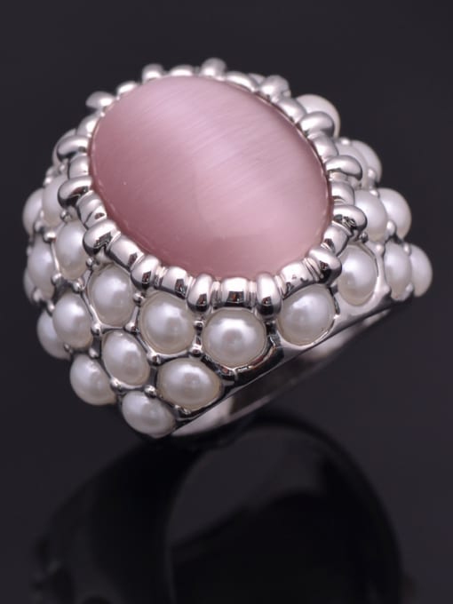 Purple Exaggerated Imitation Pearls Opal Stone Alloy Ring