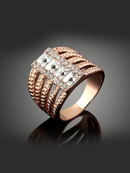 Wei Jia Fashion Rose Gold Plated Square Crystals Alloy Ring 0