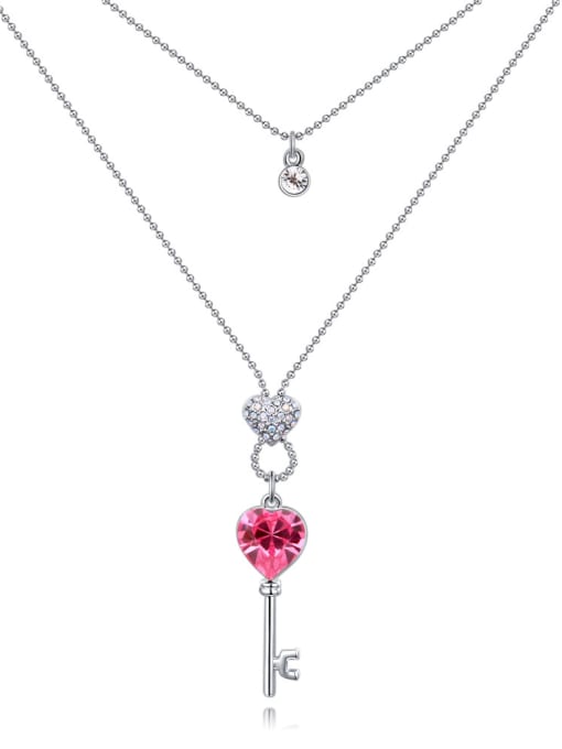 pink Exquisite Little Key Pendant austrian Crystals Double Layer Necklace