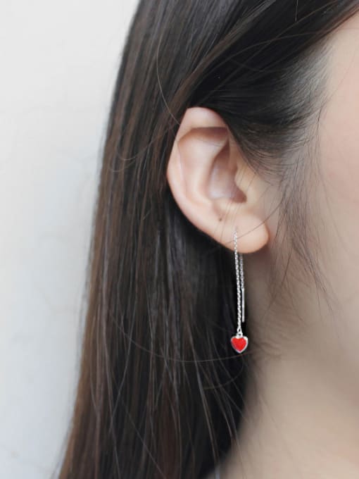 DAKA Simple Little Red Heart Silver Line Earrings 1