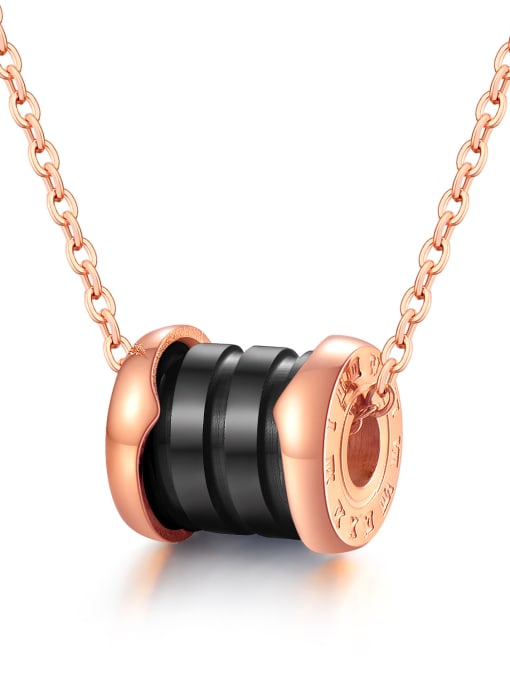 1120-Rose Gold Black Ceramics Stainless Steel With Rose Gold Plated Fashion Geometric Necklaces