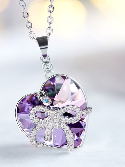 Purple 2018 2018 2018 2018 2018 2018 S925 Silver Heart-shaped Necklace