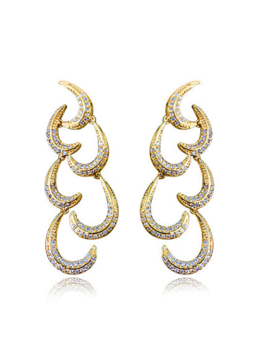 Gold Women 18K Gold Plated Moon Shaped Zircon Drop Earrings