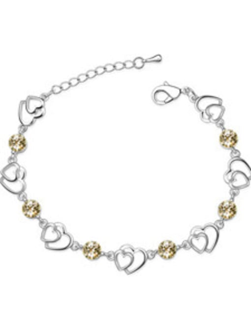 Yellow Simple Hollow Double Heart Cubic austrian Crystals Alloy Bracelet