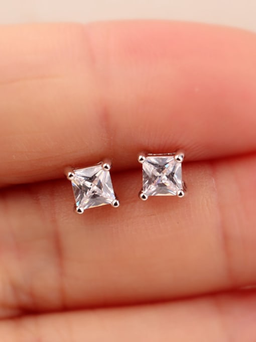 White Classic 4mm Square Zircon Diamond Four Claw Simple and Multipurpose stud Earring