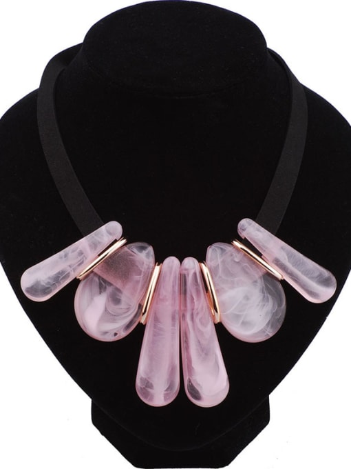 Pink Exaggerated Geometrical Resin Black Rope Necklace