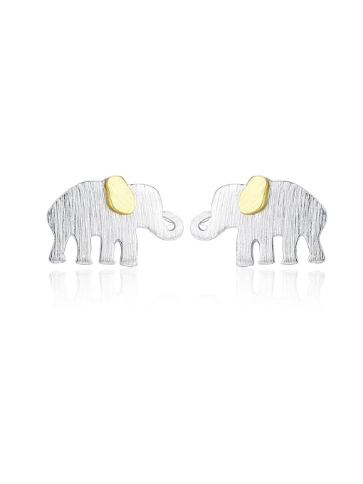 CCUI 925 Sterling Silver With White Gold Plated Cute Animal Elephant Stud Earrings 0