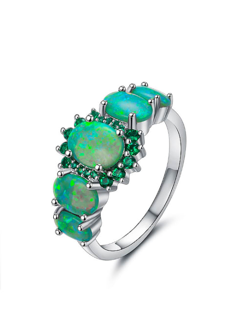 UNIENO Exaggerated Green Opal Stones Rhinestones Ring 0