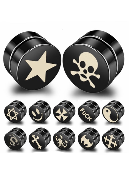 BSL Stainless Steel With Black Gun Plated Personality Round Magnetic Hematite Clasps Stud Earrings 1