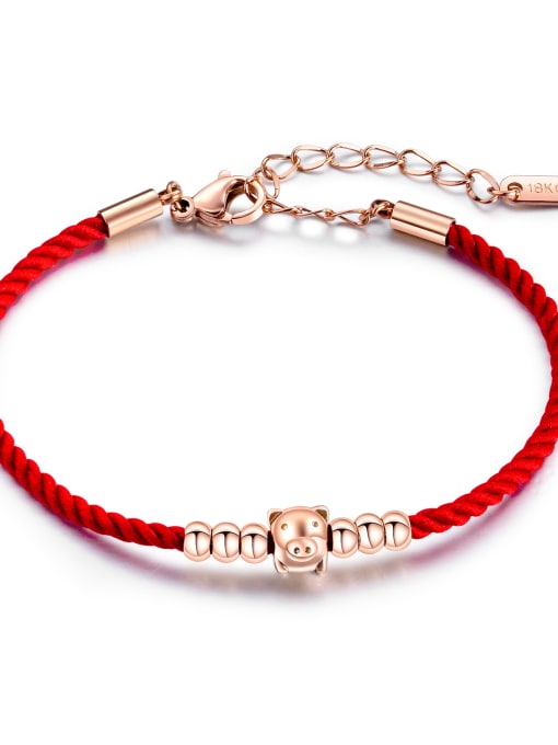 013 Stainless Steel With Rose Gold Plated Cute Pig Red rope Bracelets