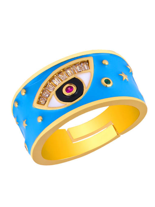 CC Copper With Color Enamel Fashion Evil Eye Free size Rings 2