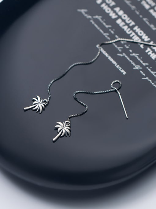 Rosh 925 Sterling Silver With Antique Silver Plated Fashion Coconut Tree Threader Earrings 1