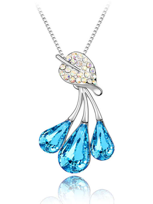 blue Exquisite Water Drop austrian Crystals Little Leaf Alloy Necklace