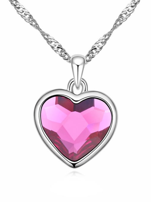 pink Simple Heart austrian Crystal Pendant Alloy Necklace