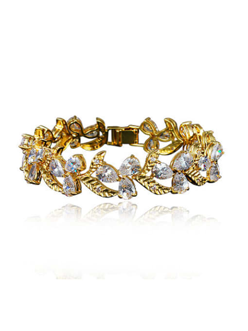 Gold Trendy 18K Gold Plated Flower Shaped Zircon Bracelet