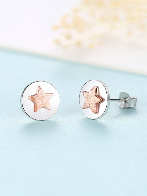 CCUI 925 Sterling Silver With Two-color plating Simplistic Round  Cute stars Stud Earrings 2