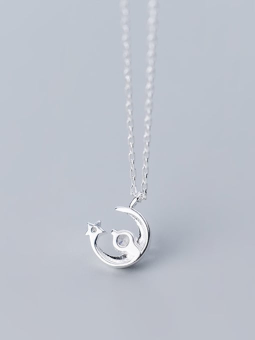 Rosh 925 Sterling Silver With Silver Plated Simplistic Moon with Star Necklaces 2