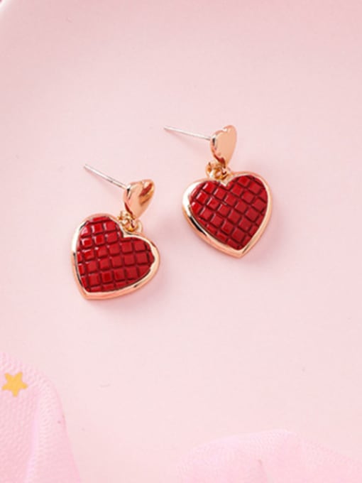 A red Alloy With Rose Gold Plated Cute Heart Drop Earrings