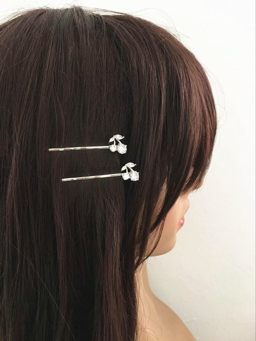 Wei Jia Simple Little Zircon-studded Cherry Platinum Plated Hairpin 1