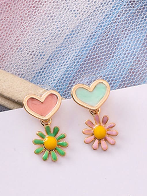 A Pink Alloy With Rose Gold Plated  Pinkycolor Cute Heart Flower Drop Earrings