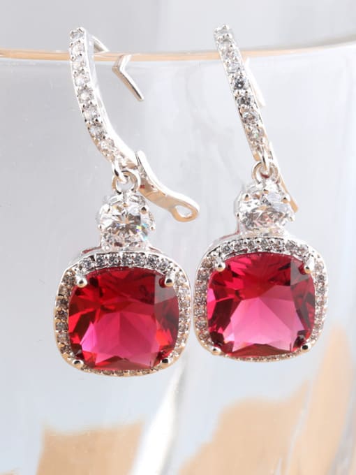 Rose Red European and American Fat Square AAA Grade Zircon  Dinner Cluster earring