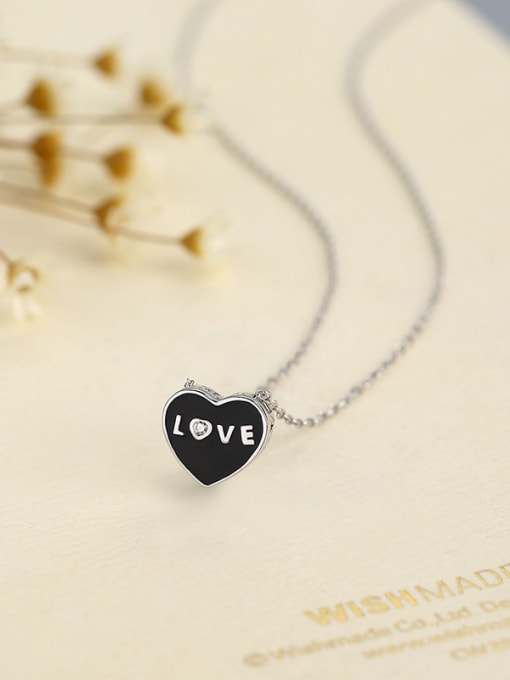 One Silver Black Heart Necklace 1