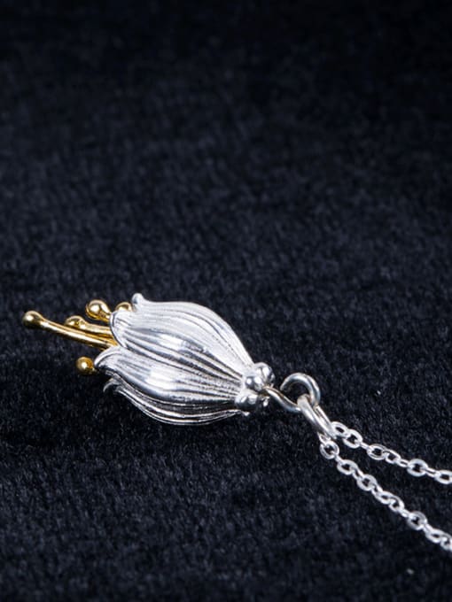 SILVER MI Elegant Bell Flower Pendant 925 Silver Necklace 1