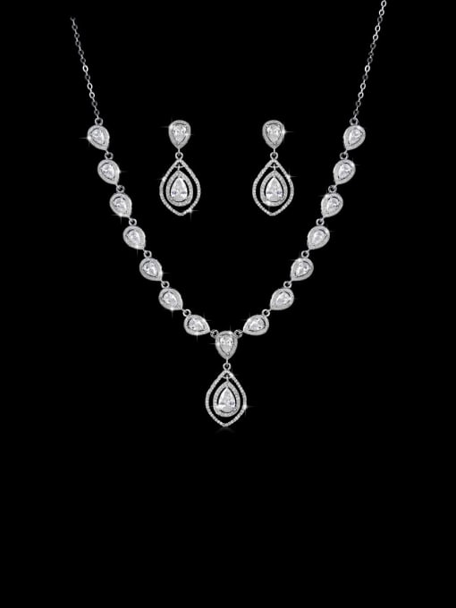 Mo Hai Copper With Platinum Plated Delicate Water Drop Wedding 2 Piece Jewelry Set 0