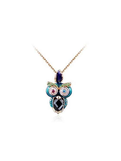 Rose Gold Colorful Austria Crystal Owl Shaped Necklace