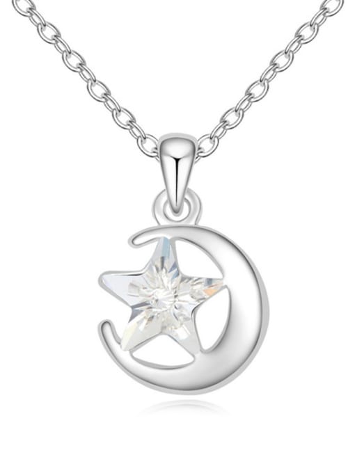 White Fashion austrian Crystal Star Moon Pendant Alloy Necklace