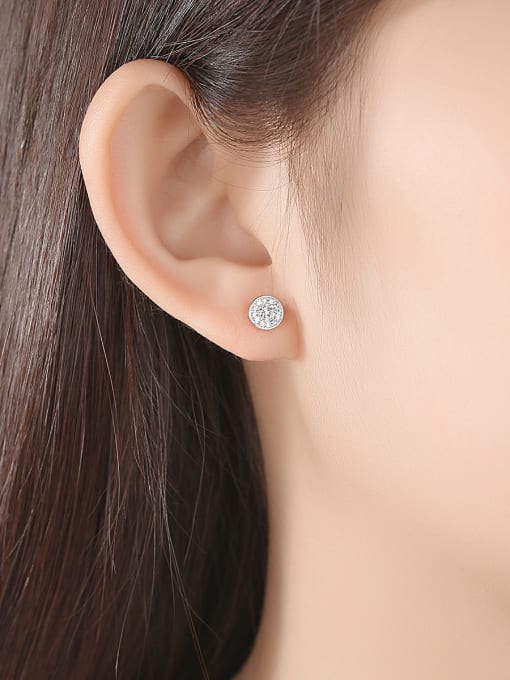 BLING SU Copper With Cubic Zirconia  Simplistic Round Stud Earrings 1