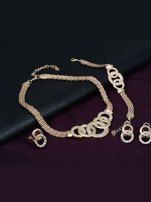 BESTIE Alloy Imitation-gold Plated Fashion Rhinestone Interlocked Rings Four Pieces Jewelry Set 1