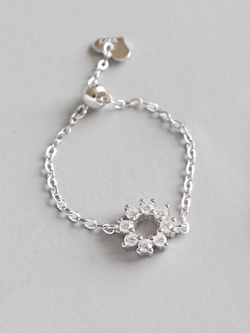 DAKA Sterling silver micro-inlaid zircon flower chain adjustment ring