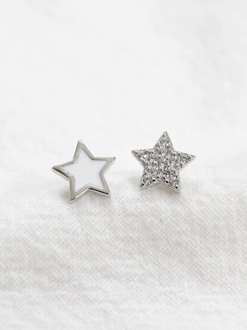 DAKA Simple Little Star Tiny Zirconias Black Glue Silver Stud Earrings 2