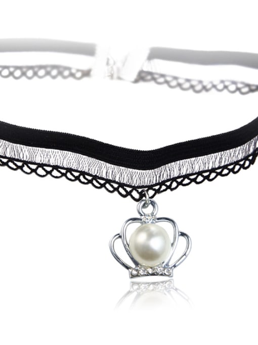 X268 Pearl Crown Stainless Steel With Fashion Animal/flower/ball Lace choker Necklaces
