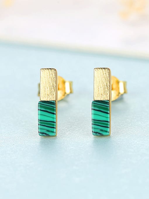 gold 925 Sterling Silver With Turquoise Simplistic Geometric Stud Earrings