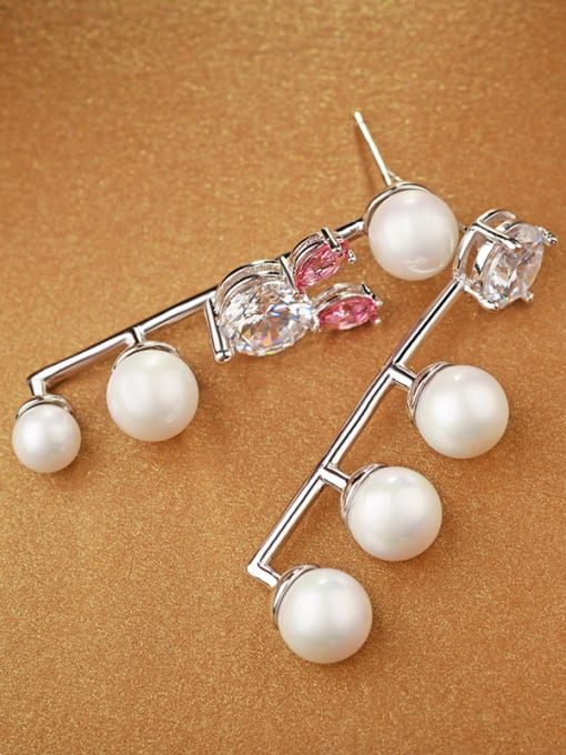 ALI Lovely bright zircon pearl shell asymmetrical Earrings 1