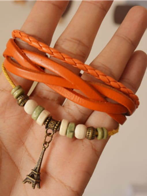 orange Retro Unisex Cownhide Leather Bracelet