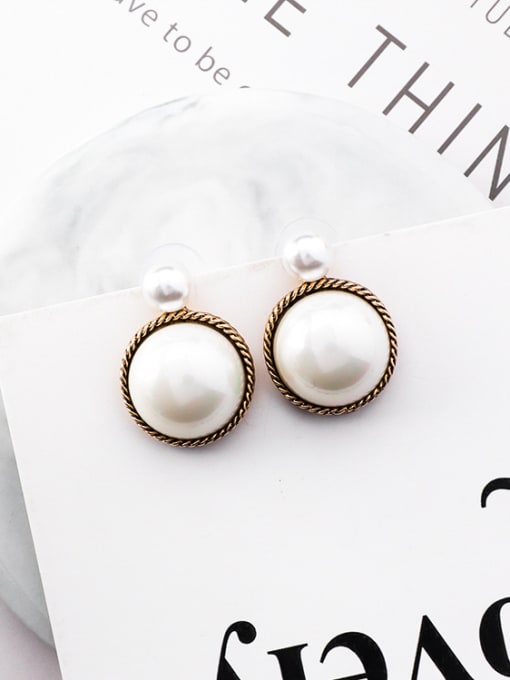 white Alloy With Antique Copper Plated Vintage Round Stud Earrings