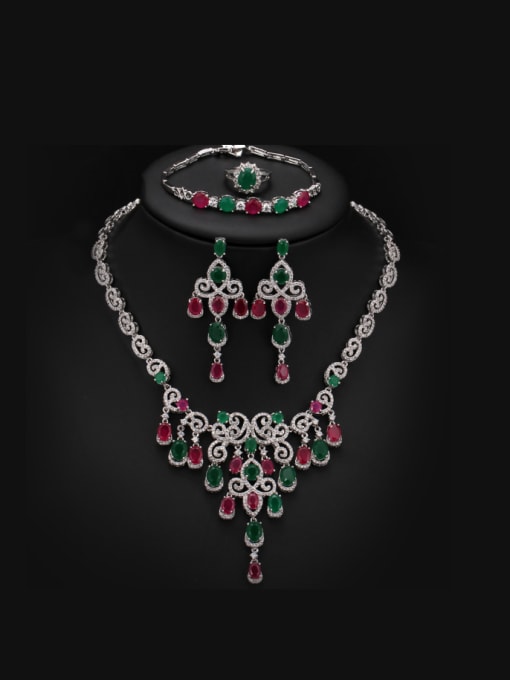 The Platinum Ring Is 7 Yards Exaggerate Colorful Stones Two Pieces Jewelry Set